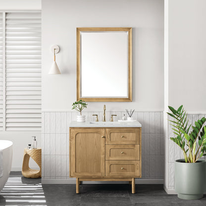 James Martin Vanities Laurent 36" Light Natural Oak Single Vanity With 3 cm Lime Delight Top