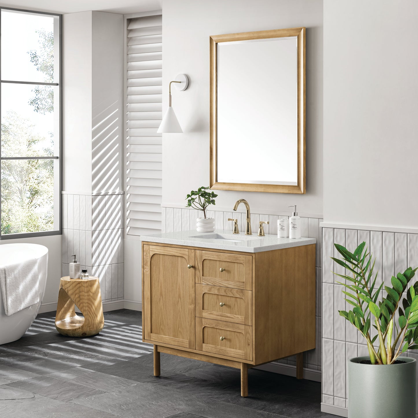 James Martin Vanities Laurent 36" Light Natural Oak Single Vanity With 3 cm Lime Delight Top