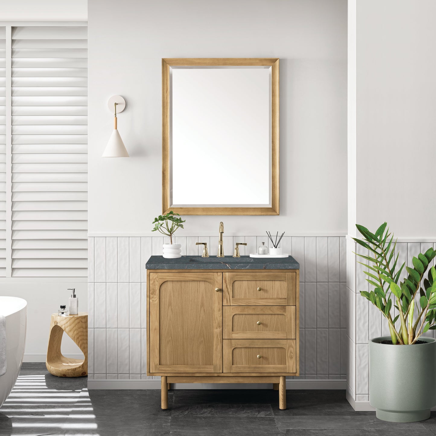 James Martin Vanities Laurent 36" Light Natural Oak Single Vanity With 3 cm Parisien Bleu Top