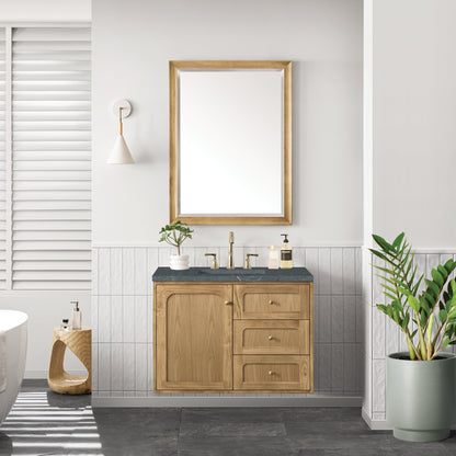 James Martin Vanities Laurent 36" Light Natural Oak Single Vanity With 3 cm Parisien Bleu Top