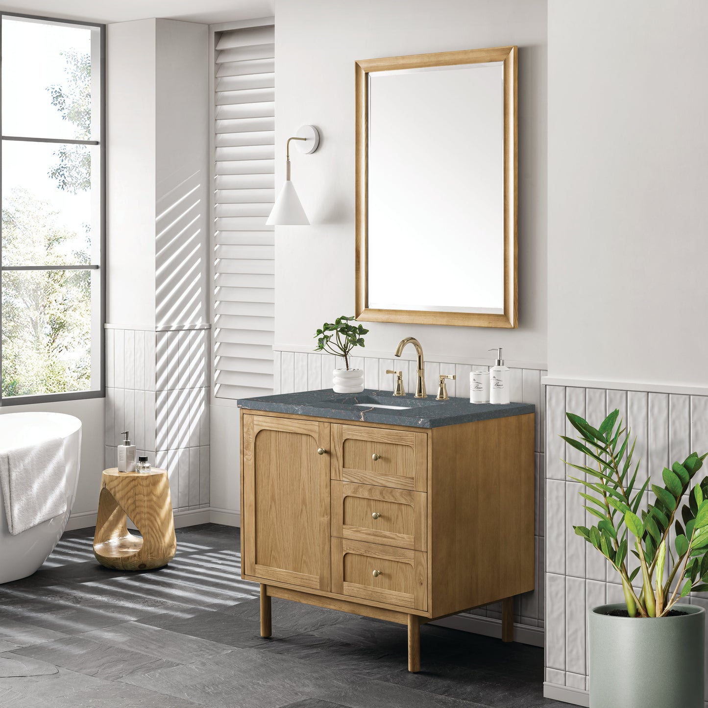 James Martin Vanities Laurent 36" Light Natural Oak Single Vanity With 3 cm Parisien Bleu Top