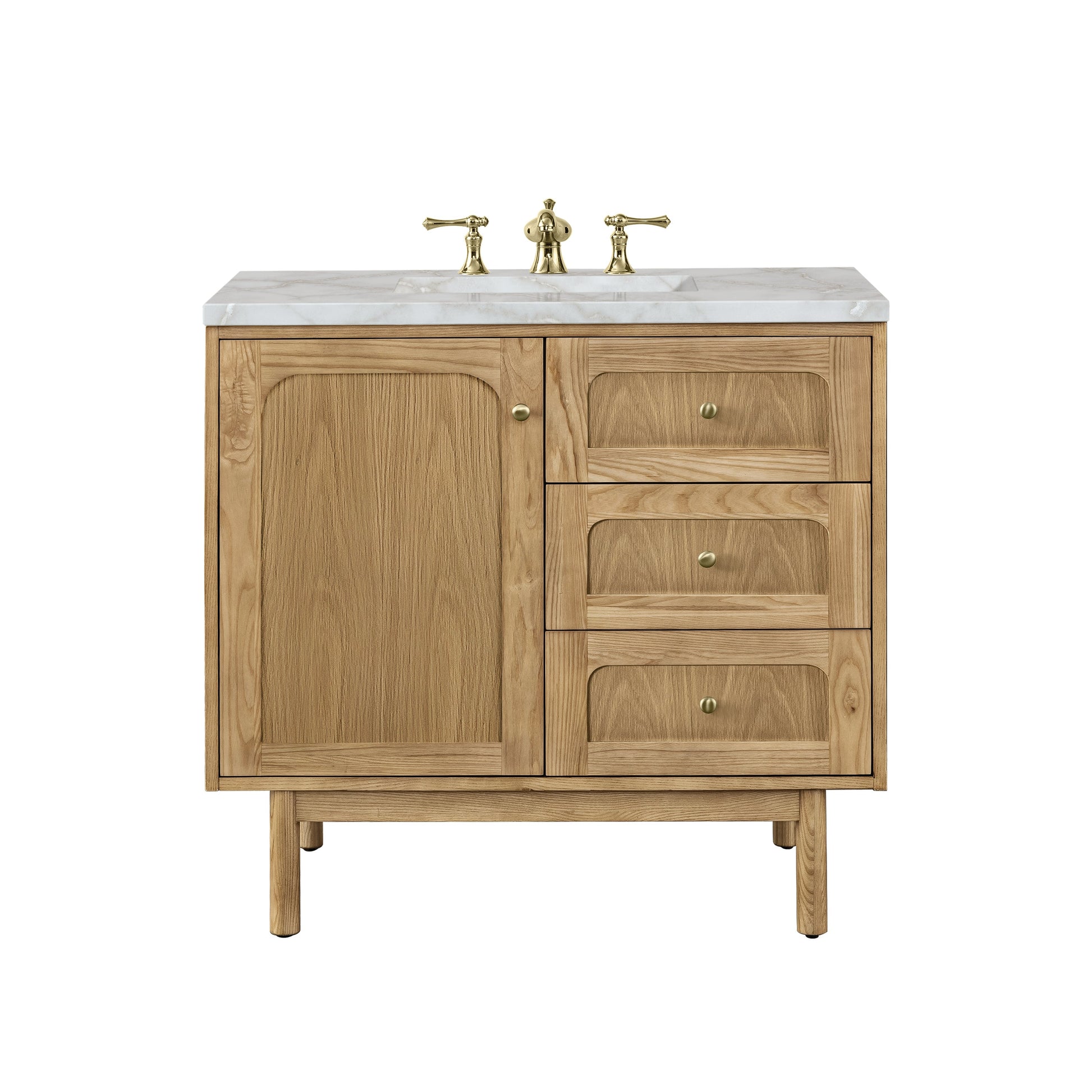 James Martin Vanities Laurent 36" Light Natural Oak Single Vanity With 3 cm Victorian Silver Top