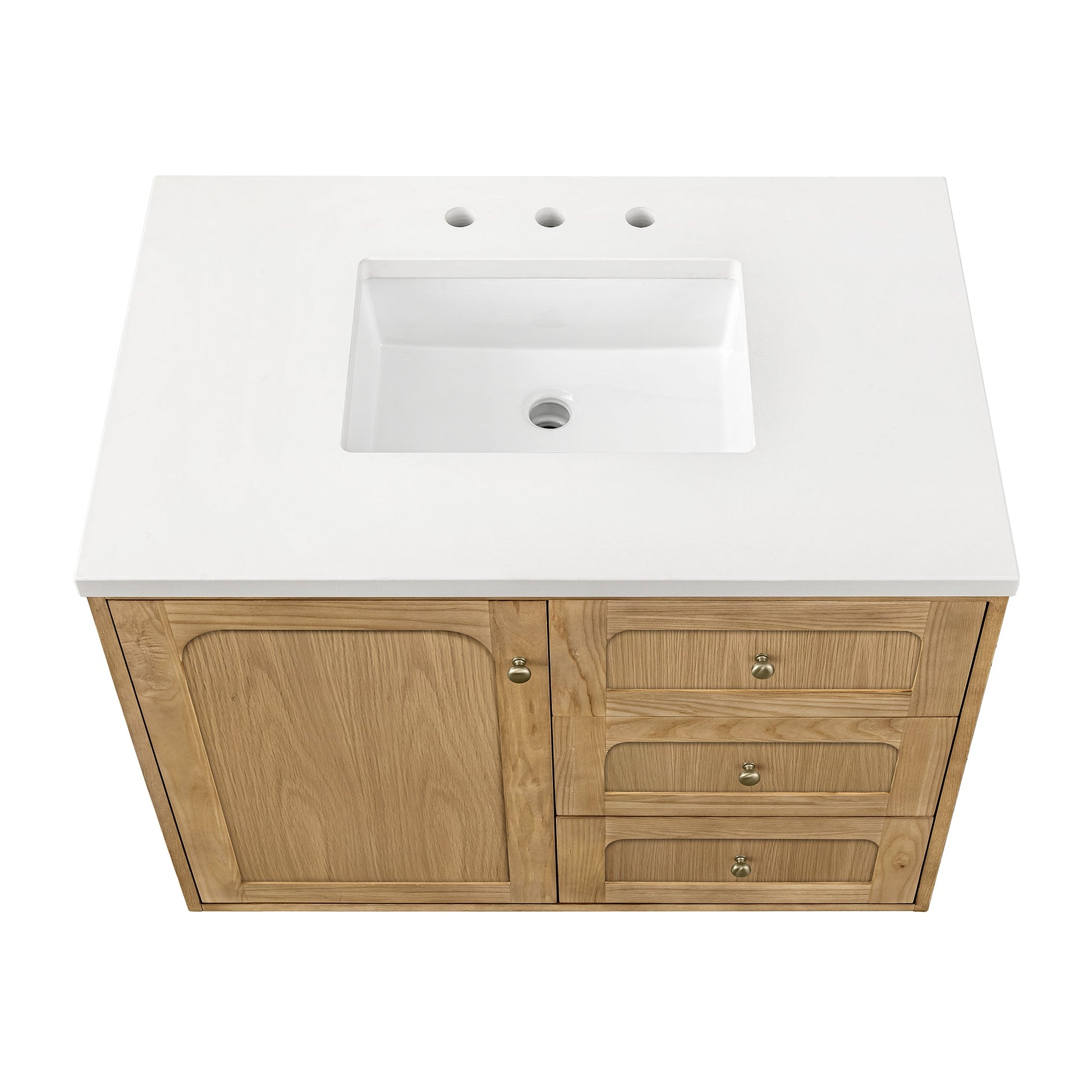 James Martin Vanities Laurent 36" Light Natural Oak Single Vanity With 3 cm White Zeus Top