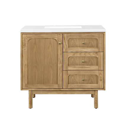 James Martin Vanities Laurent 36" Light Natural Oak Single Vanity With 3 cm White Zeus Top