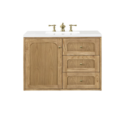 James Martin Vanities Laurent 36" Light Natural Oak Single Vanity With 3 cm White Zeus Top