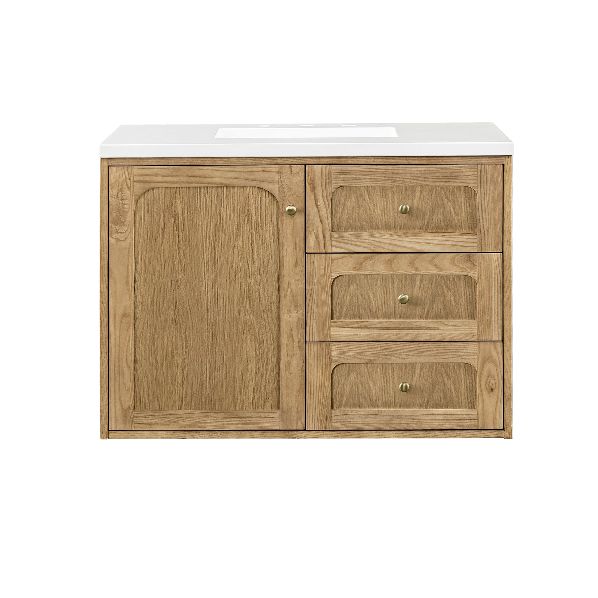 James Martin Vanities Laurent 36" Light Natural Oak Single Vanity With 3 cm White Zeus Top