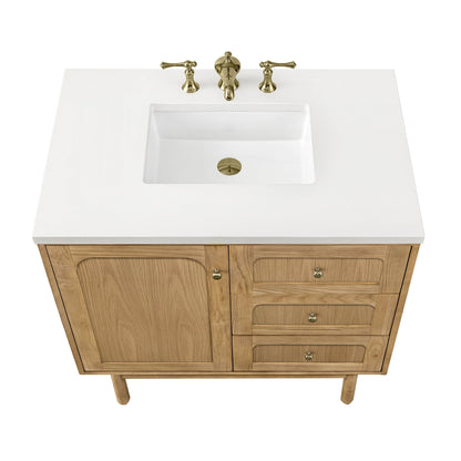 James Martin Vanities Laurent 36" Light Natural Oak Single Vanity With 3 cm White Zeus Top