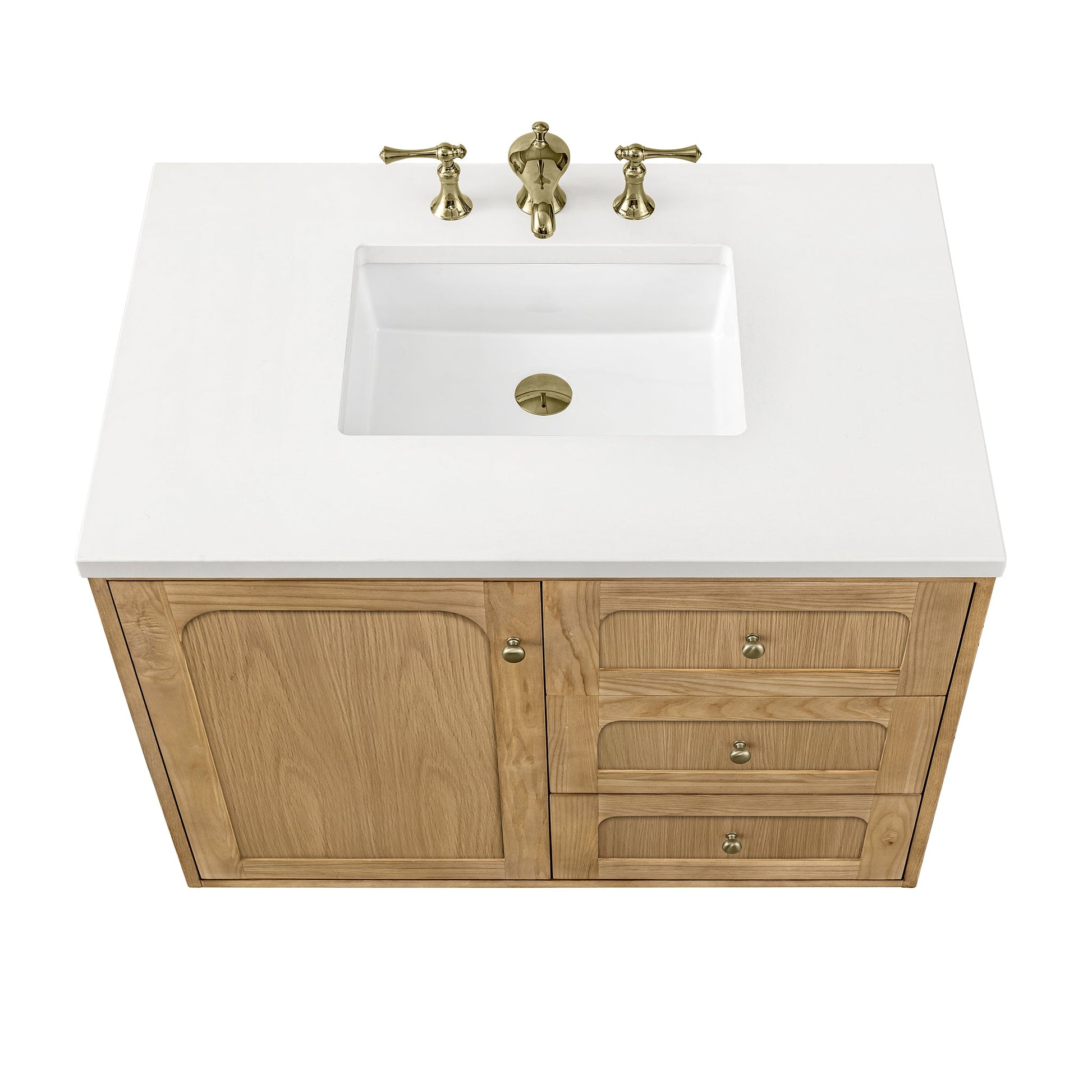 James Martin Vanities Laurent 36" Light Natural Oak Single Vanity With 3 cm White Zeus Top