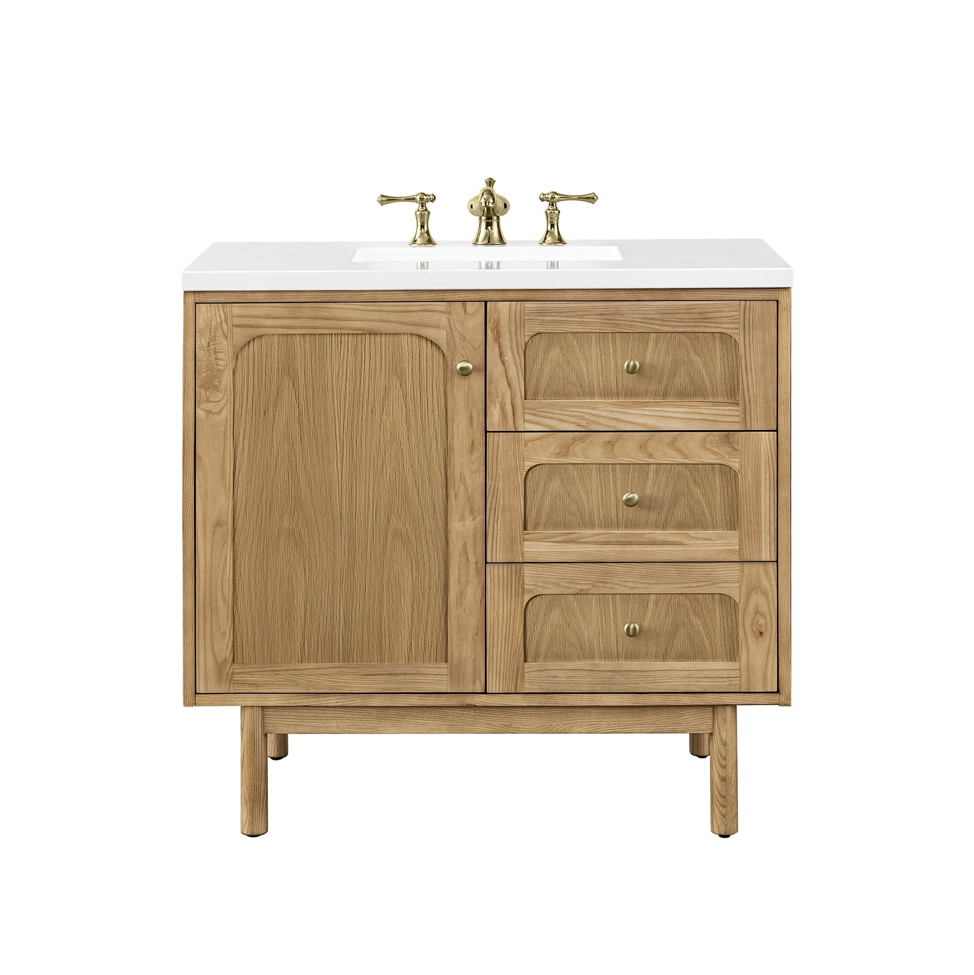 James Martin Vanities Laurent 36" Light Natural Oak Single Vanity With 3 cm White Zeus Top