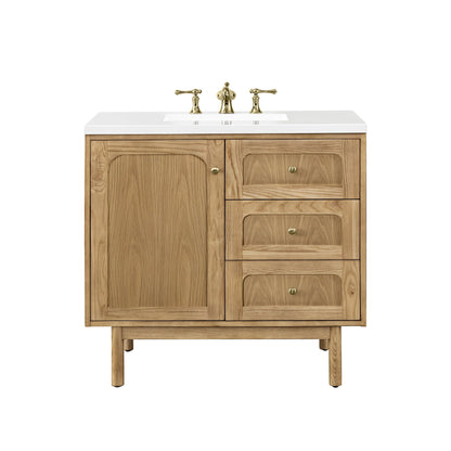 James Martin Vanities Laurent 36" Light Natural Oak Single Vanity With 3 cm White Zeus Top