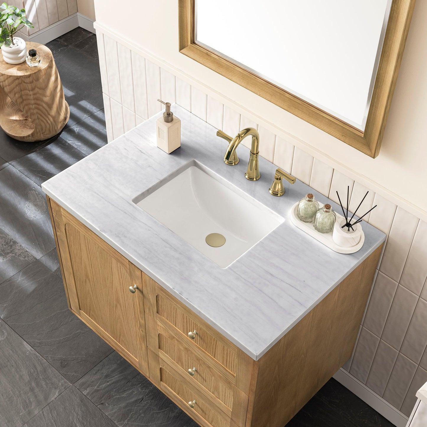 James Martin Vanities Laurent 36" Light Natural Oak Single Vanity With 3cm Arctic Fall Top