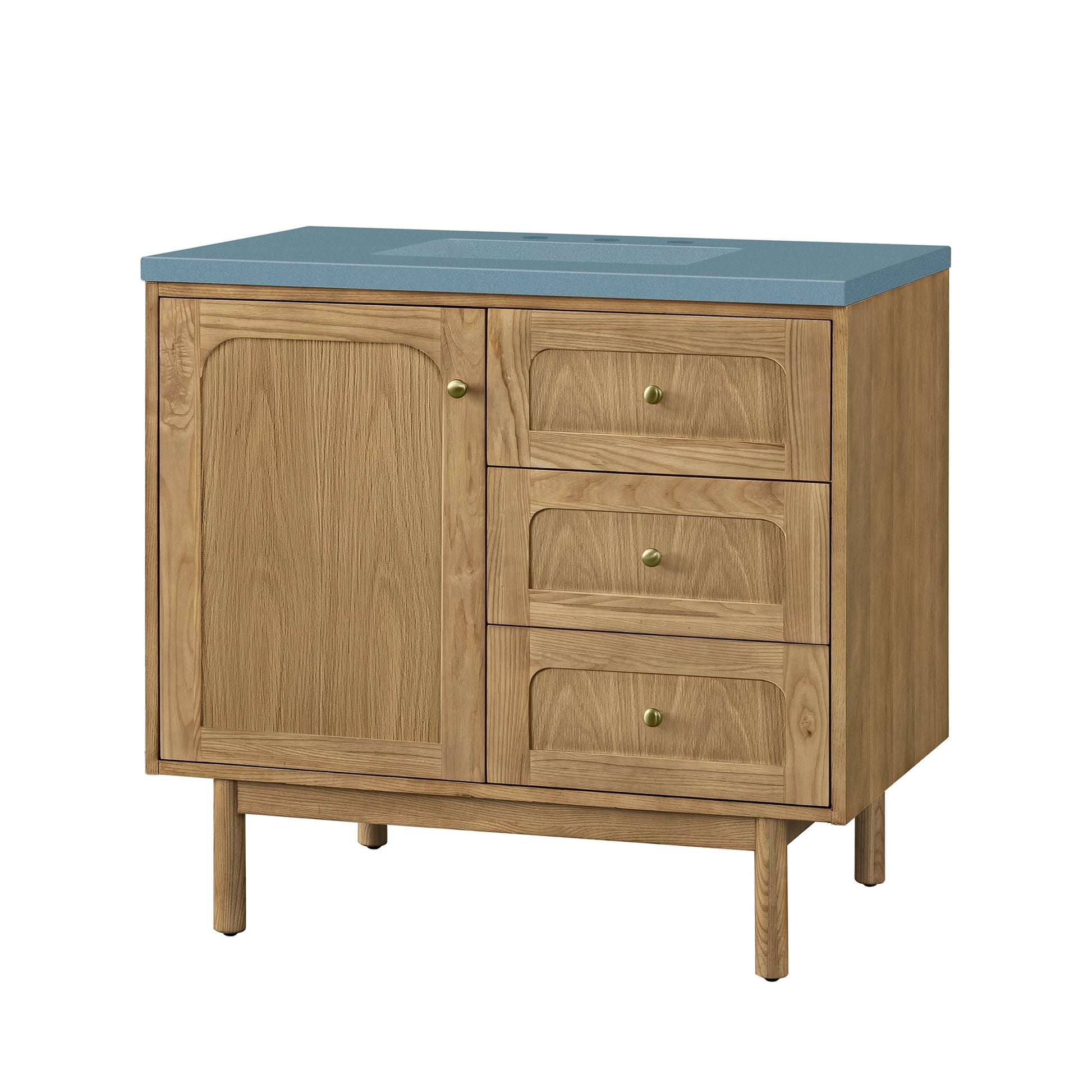 James Martin Vanities Laurent 36" Light Natural Oak Single Vanity With 3cm Cala Blue Top