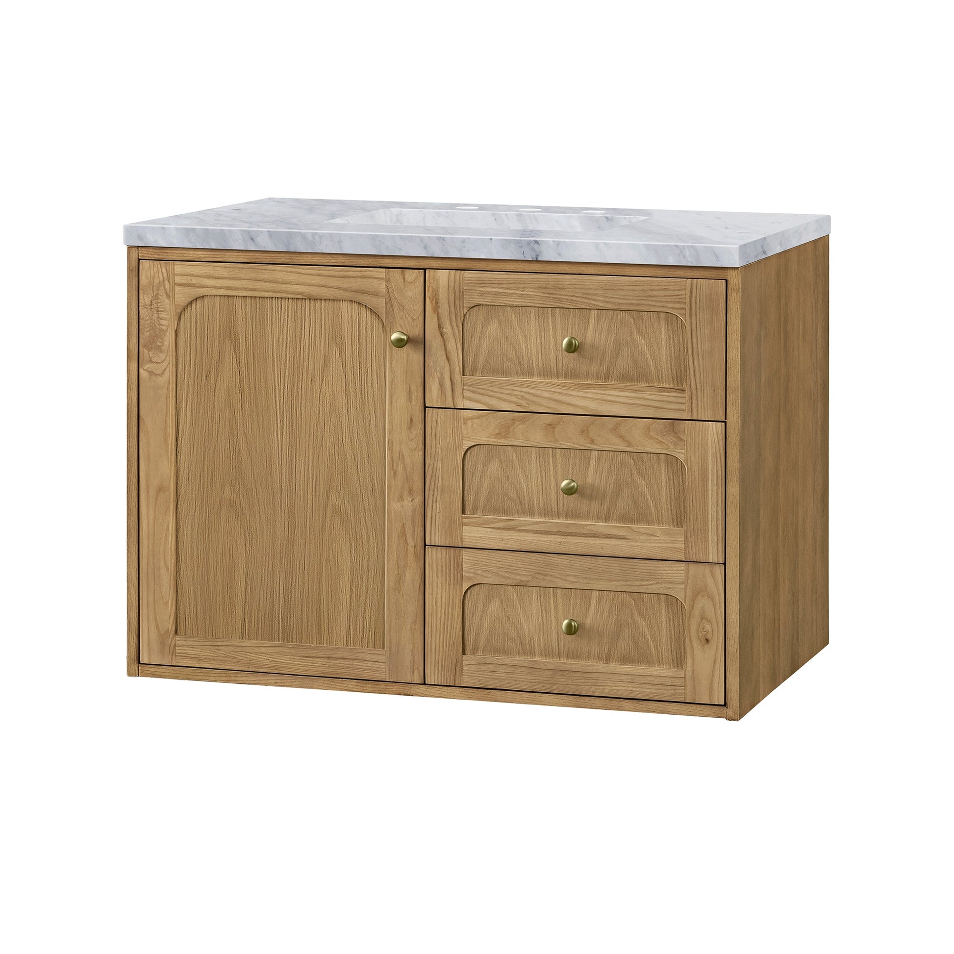 James Martin Vanities Laurent 36" Light Natural Oak Single Vanity With 3cm Carrara Marble Top