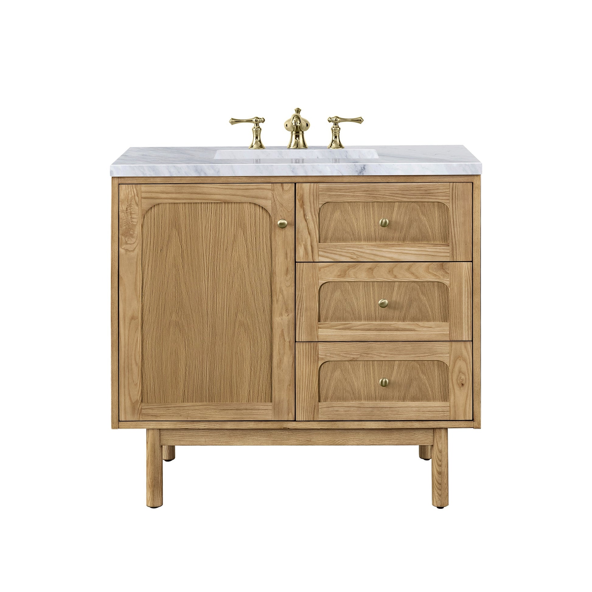 James Martin Vanities Laurent 36" Light Natural Oak Single Vanity With 3cm Carrara Marble Top