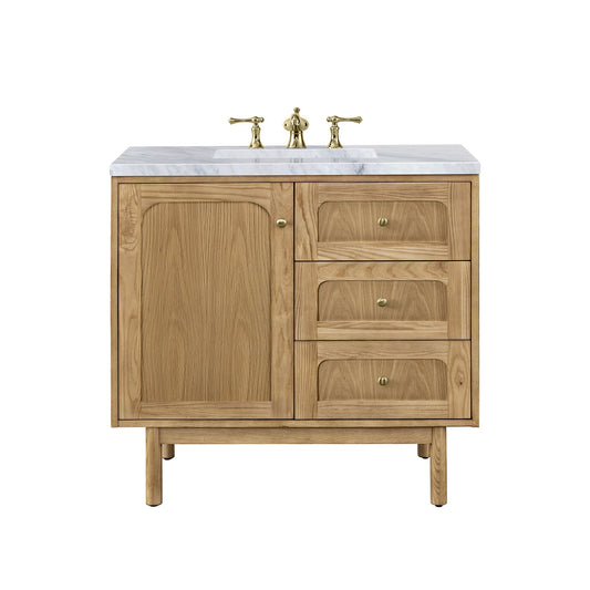 James Martin Vanities Laurent 36" Light Natural Oak Single Vanity With 3cm Carrara Marble Top