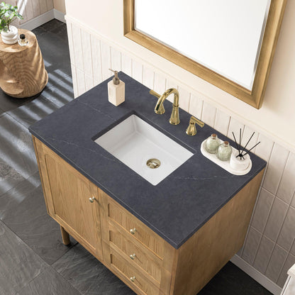 James Martin Vanities Laurent 36" Light Natural Oak Single Vanity With 3cm Charcoal Soapstone Top