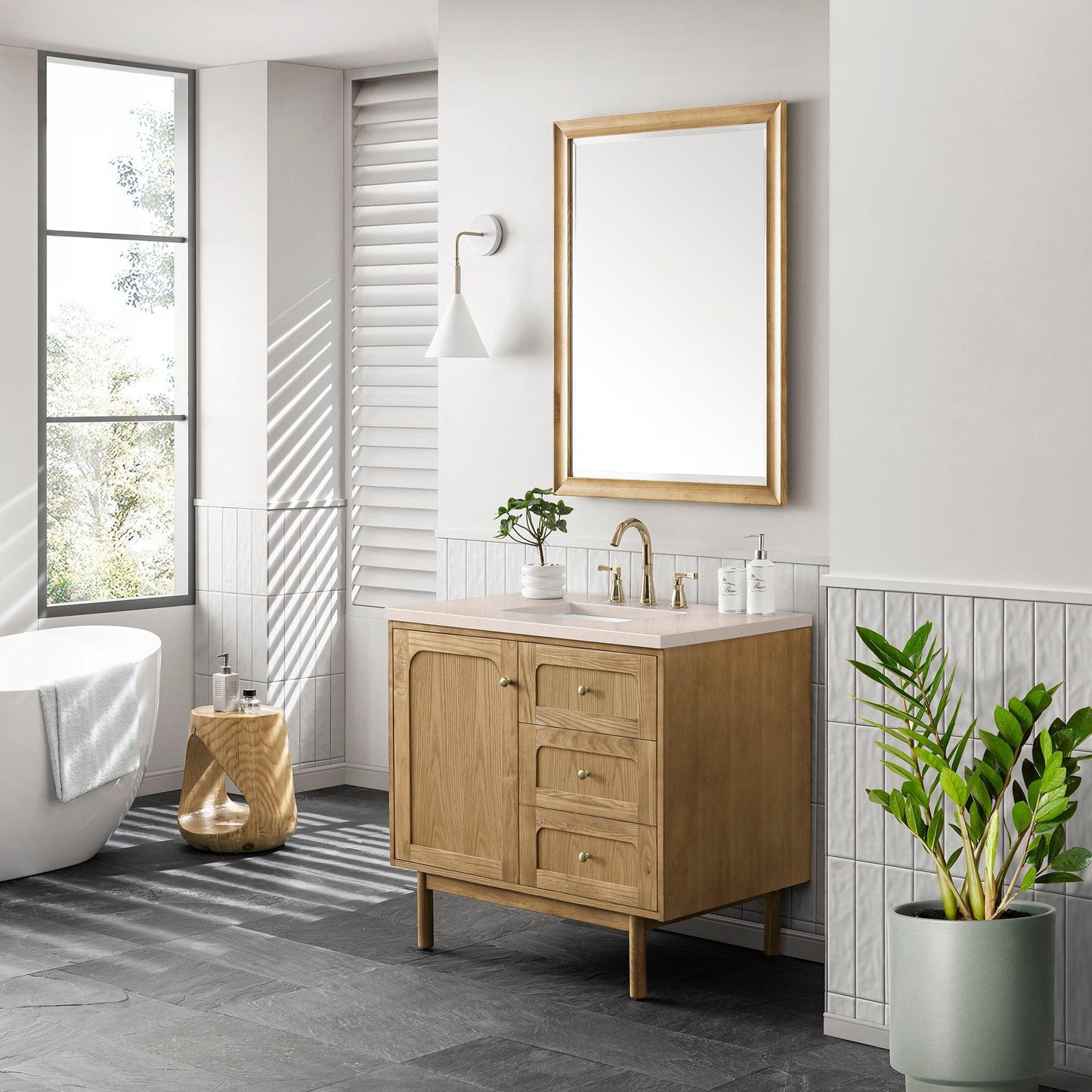 James Martin Vanities Laurent 36" Light Natural Oak Single Vanity With 3cm Eternal Marfil Top