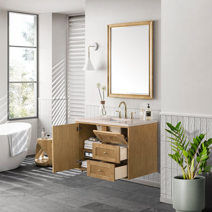 James Martin Vanities Laurent 36" Light Natural Oak Single Vanity With 3cm Eternal Marfil Top