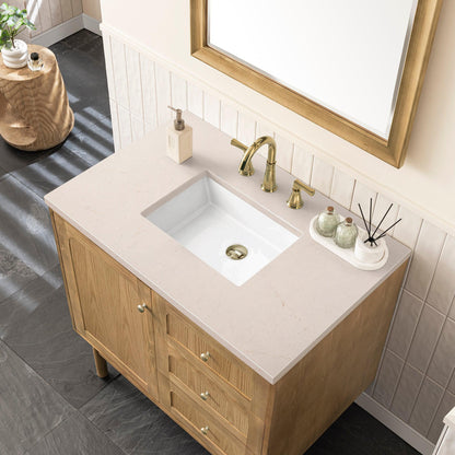 James Martin Vanities Laurent 36" Light Natural Oak Single Vanity With 3cm Eternal Marfil Top