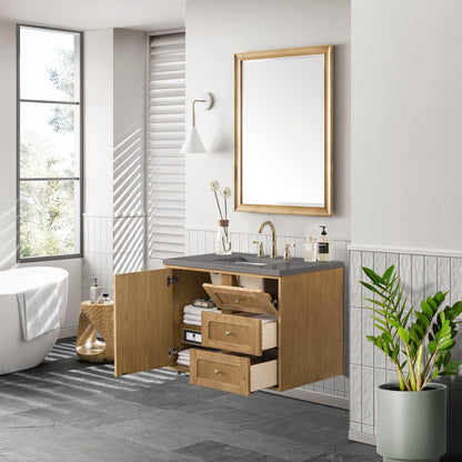 James Martin Vanities Laurent 36" Light Natural Oak Single Vanity With 3cm Grey Expo Top