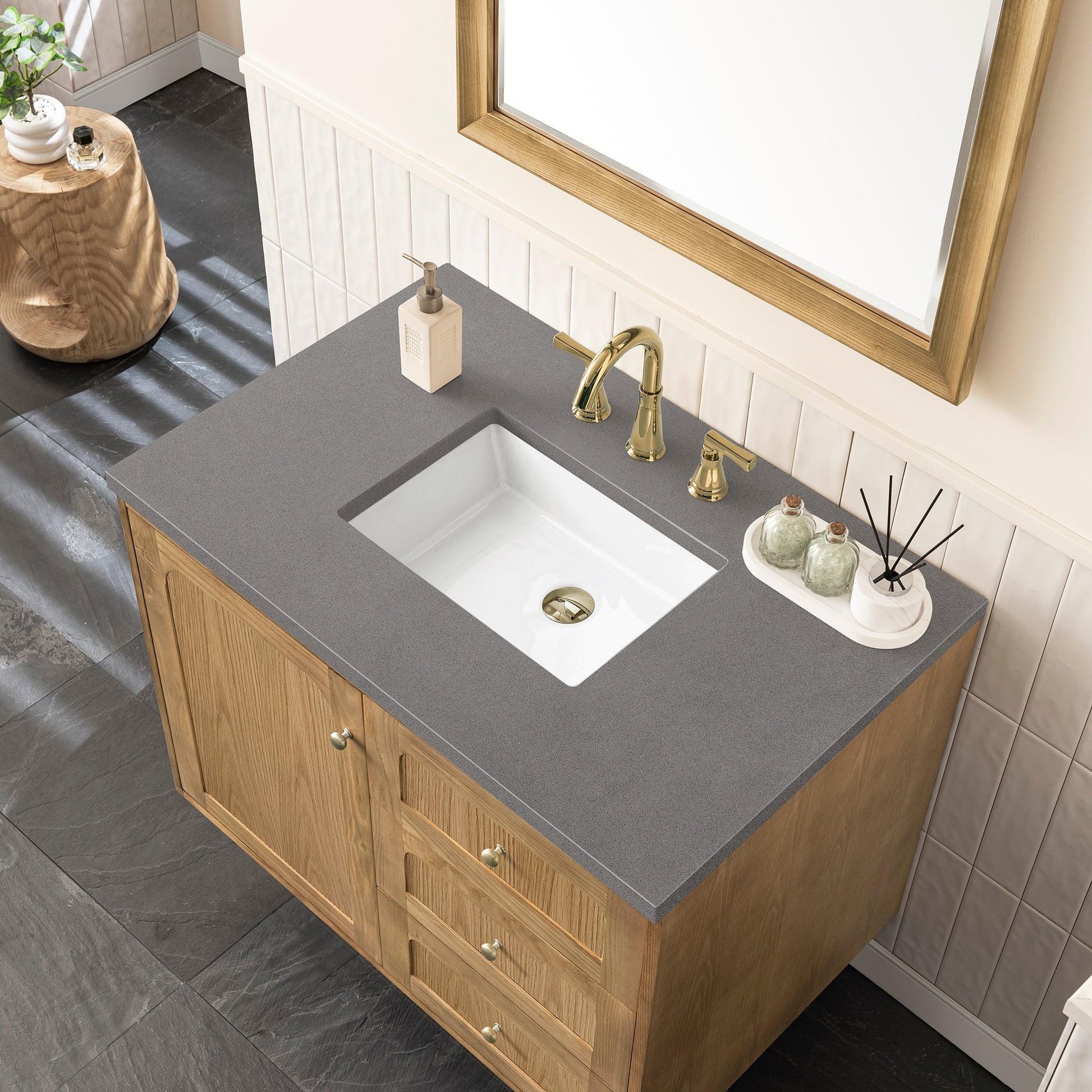 James Martin Vanities Laurent 36" Light Natural Oak Single Vanity With 3cm Grey Expo Top