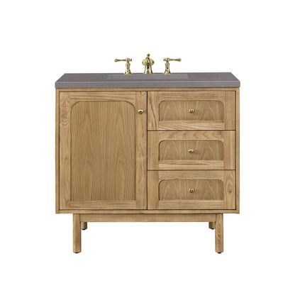 James Martin Vanities Laurent 36" Light Natural Oak Single Vanity With 3cm Grey Expo Top