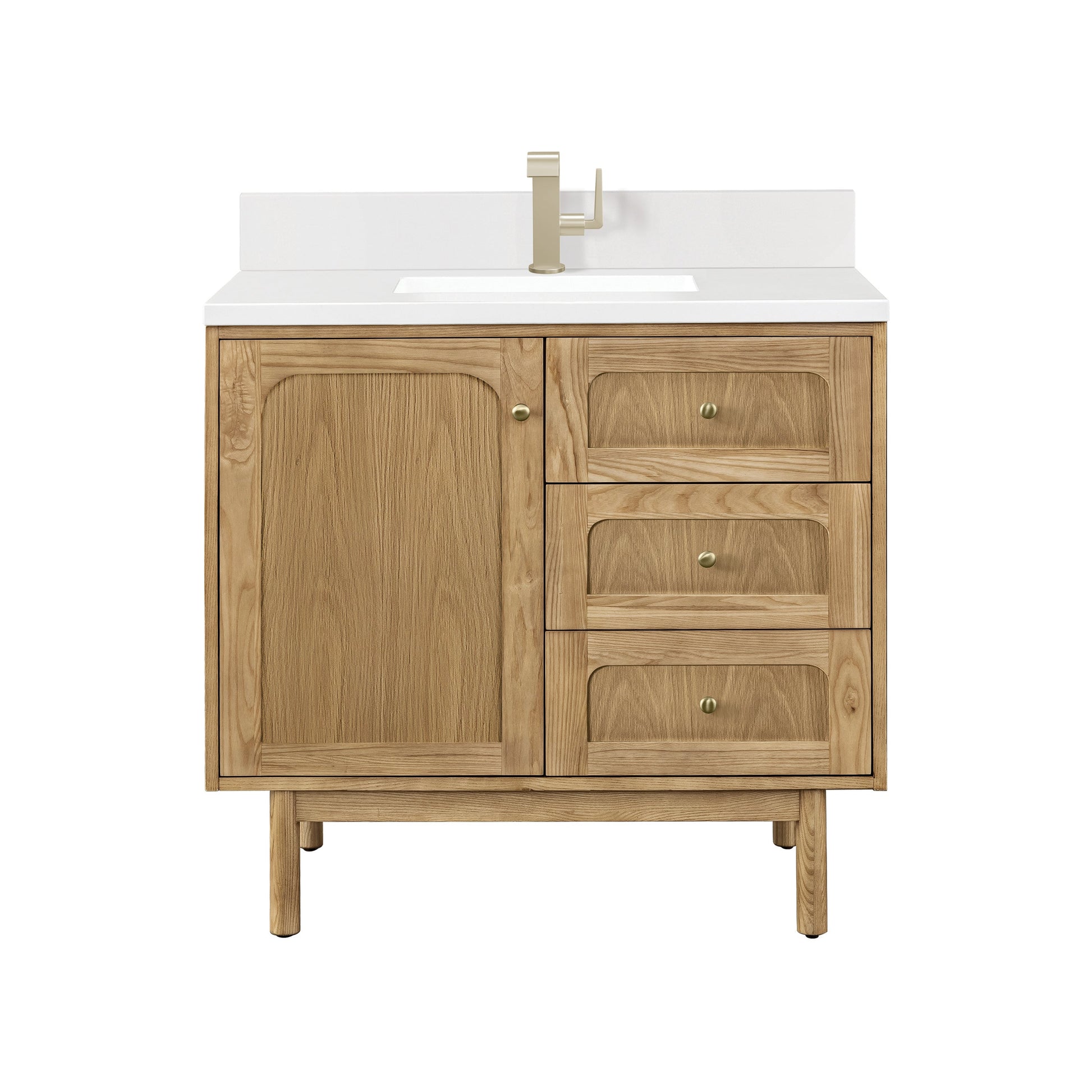 James Martin Vanities Laurent 36" Light Natural Oak Single Vanity With Single Hole 3 cm White Zeus Top & Backsplash