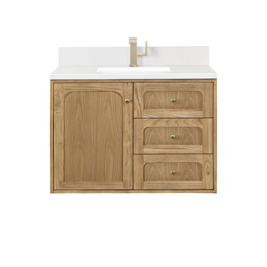 James Martin Vanities Laurent 36" Light Natural Oak Single Vanity With Single Hole 3 cm White Zeus Top & Backsplash