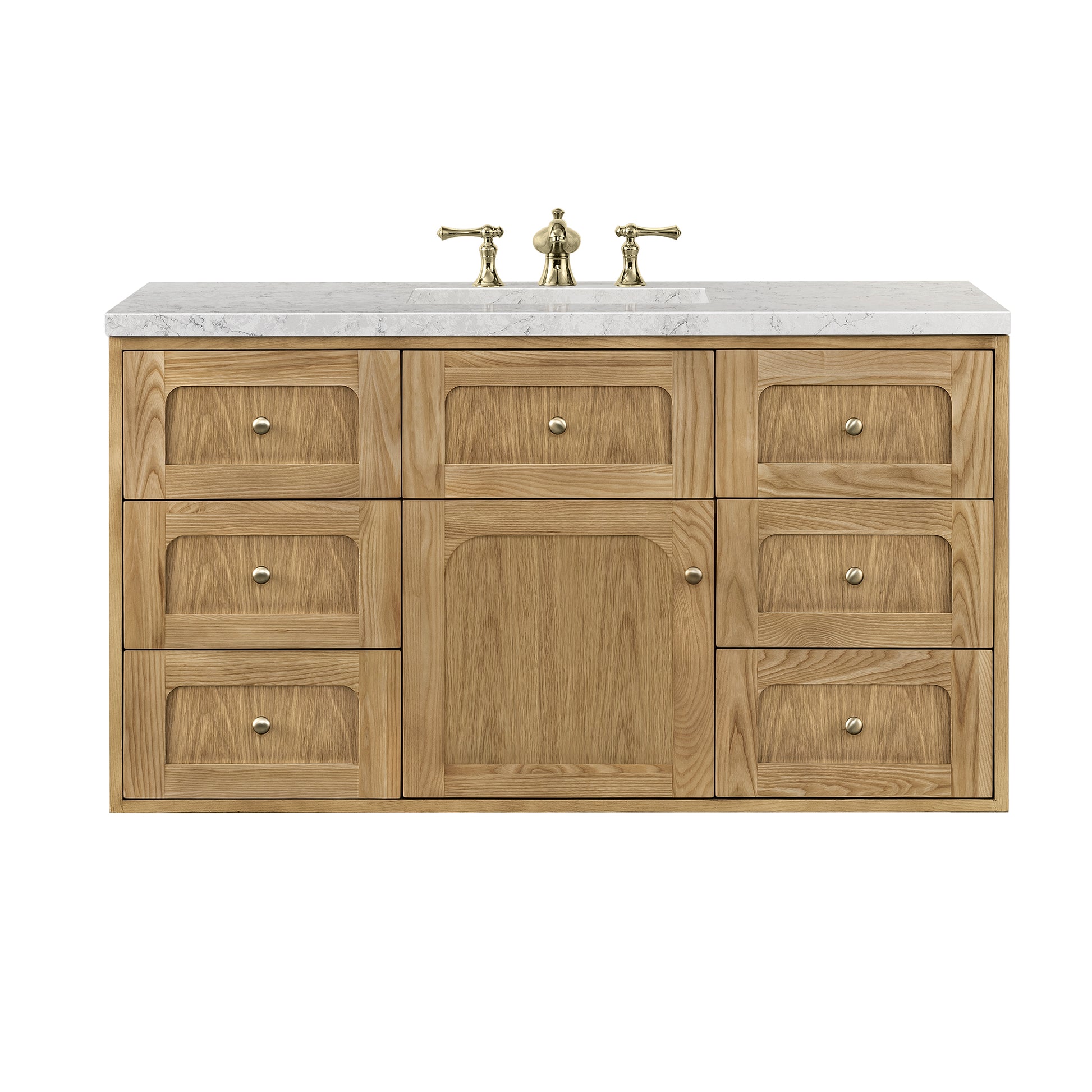 James Martin Vanities Laurent 48" Light Natural Oak Single Vanity With 3 cm Eternal Jasmine Pearl Top and FreePower Wireless Charger
