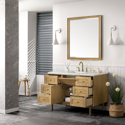 James Martin Vanities Laurent 48" Light Natural Oak Single Vanity With 3 cm Ethereal Noctis Top and FreePower Wireless Charger