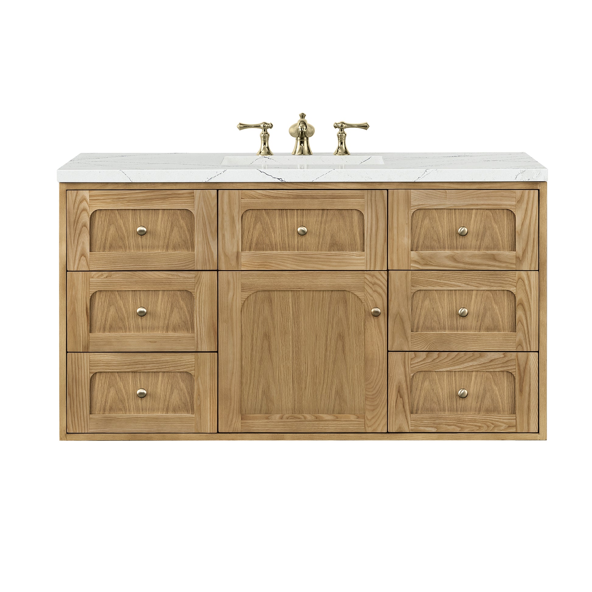 James Martin Vanities Laurent 48" Light Natural Oak Single Vanity With 3 cm Ethereal Noctis Top and FreePower Wireless Charger