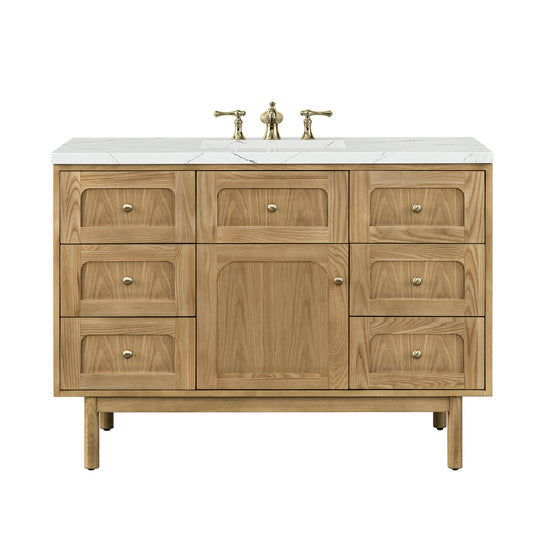 James Martin Vanities Laurent 48" Light Natural Oak Single Vanity With 3 cm Ethereal Noctis Top and FreePower Wireless Charger
