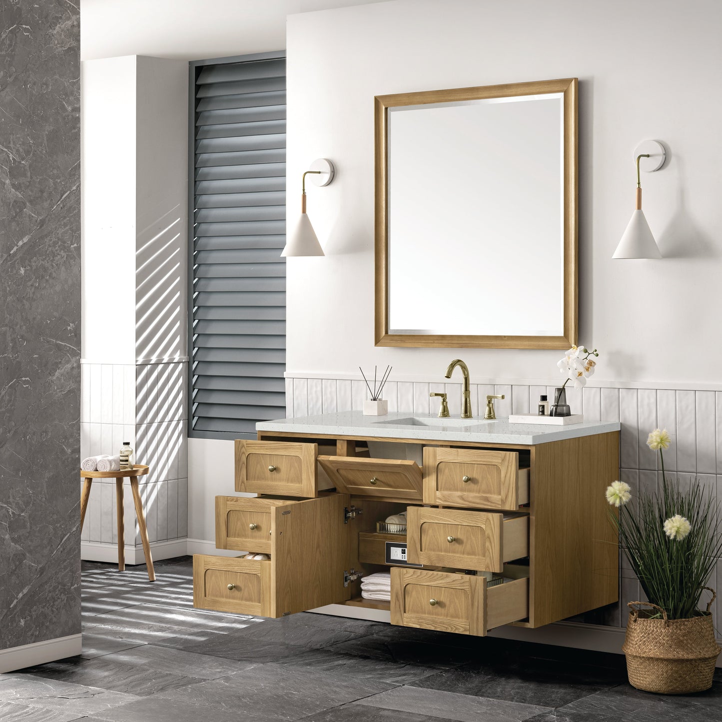 James Martin Vanities Laurent 48" Light Natural Oak Single Vanity With 3 cm Lime Delight Top