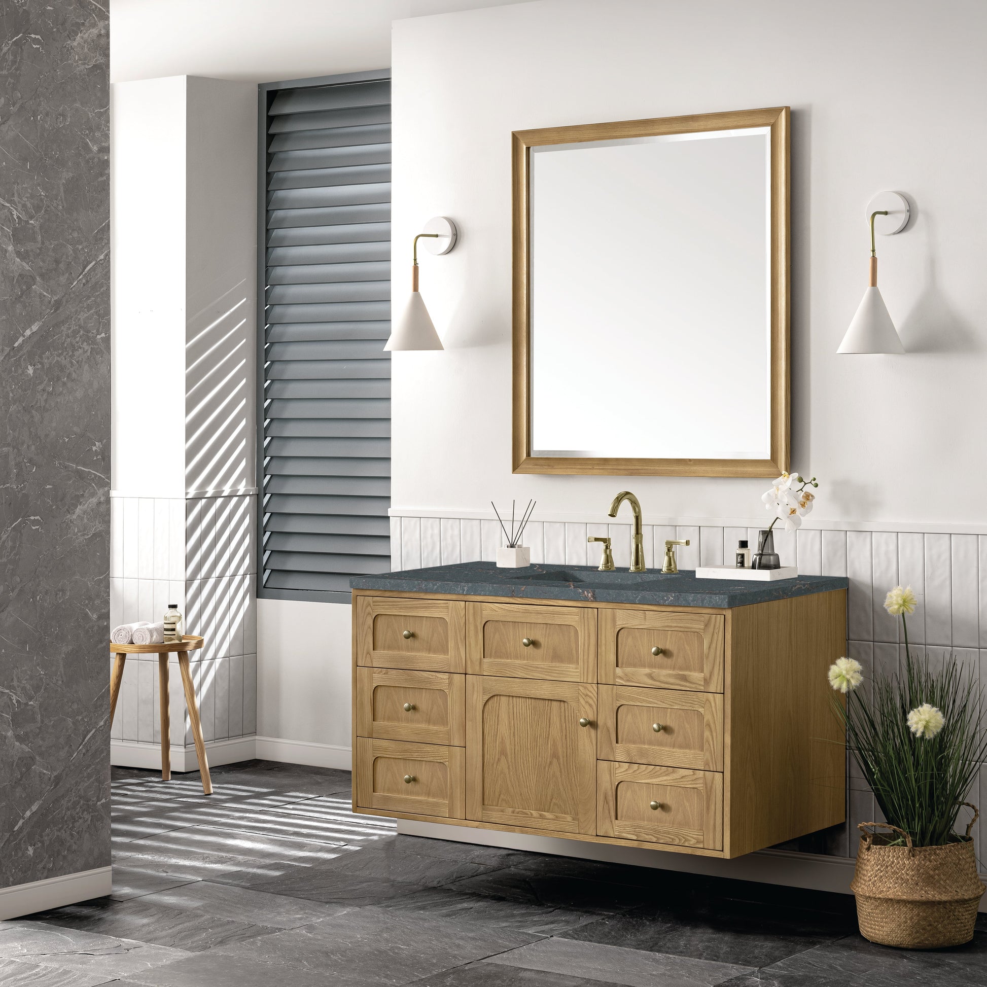 James Martin Vanities Laurent 48" Light Natural Oak Single Vanity With 3 cm Parisien Bleu Top