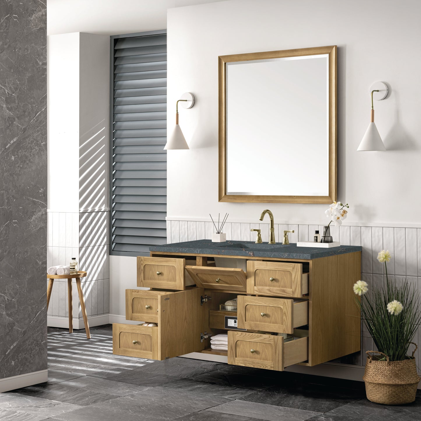 James Martin Vanities Laurent 48" Light Natural Oak Single Vanity With 3 cm Parisien Bleu Top