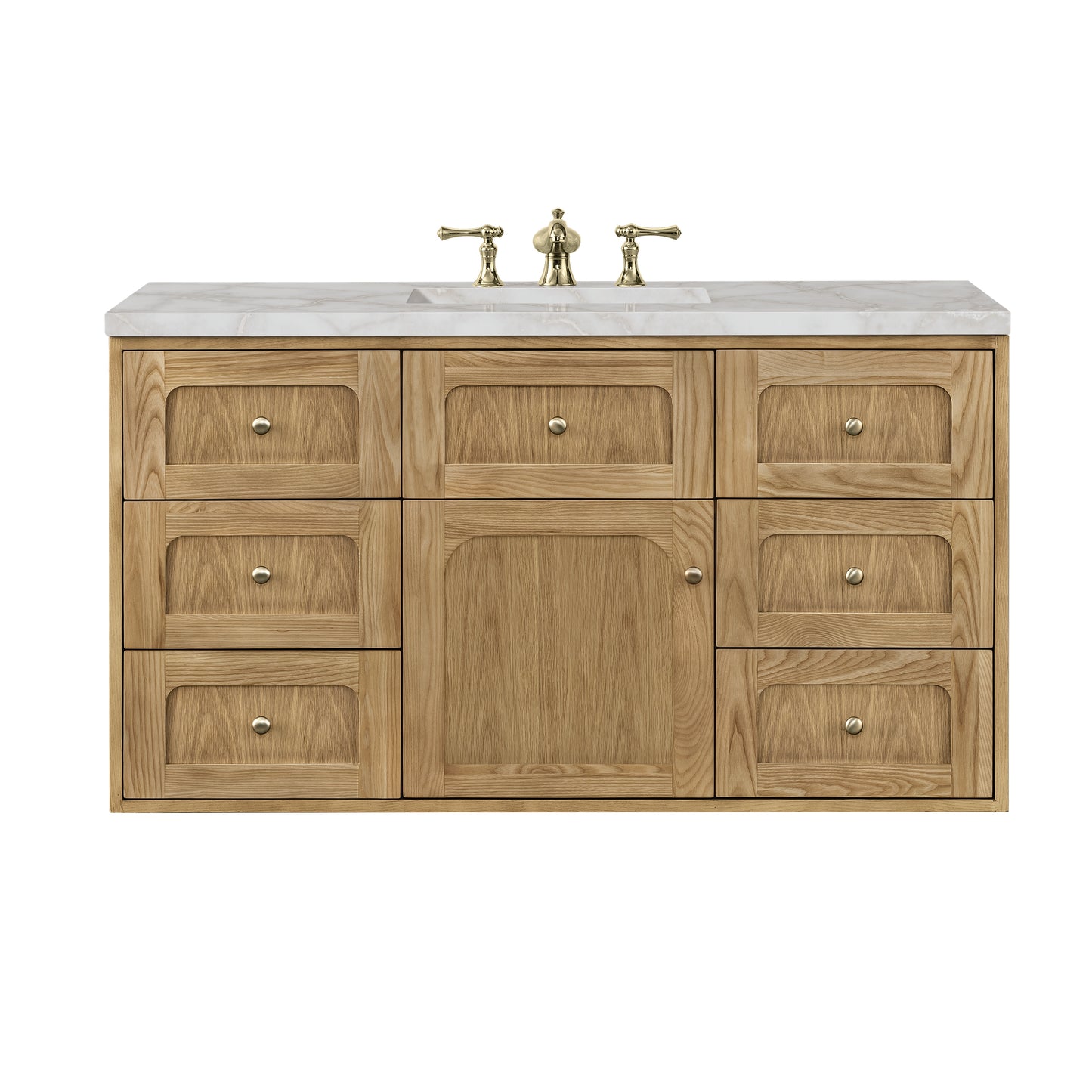 James Martin Vanities Laurent 48" Light Natural Oak Single Vanity With 3 cm Victorian Silver Top and FreePower Wireless Charger