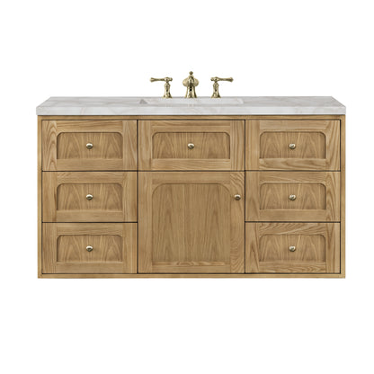 James Martin Vanities Laurent 48" Light Natural Oak Single Vanity With 3 cm Victorian Silver Top and FreePower Wireless Charger