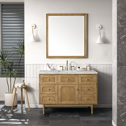 James Martin Vanities Laurent 48" Light Natural Oak Single Vanity With 3 cm Victorian Silver Top and FreePower Wireless Charger