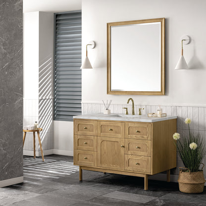 James Martin Vanities Laurent 48" Light Natural Oak Single Vanity With 3 cm Victorian Silver Top and FreePower Wireless Charger