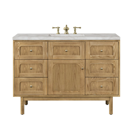 James Martin Vanities Laurent 48" Light Natural Oak Single Vanity With 3 cm Victorian Silver Top and FreePower Wireless Charger