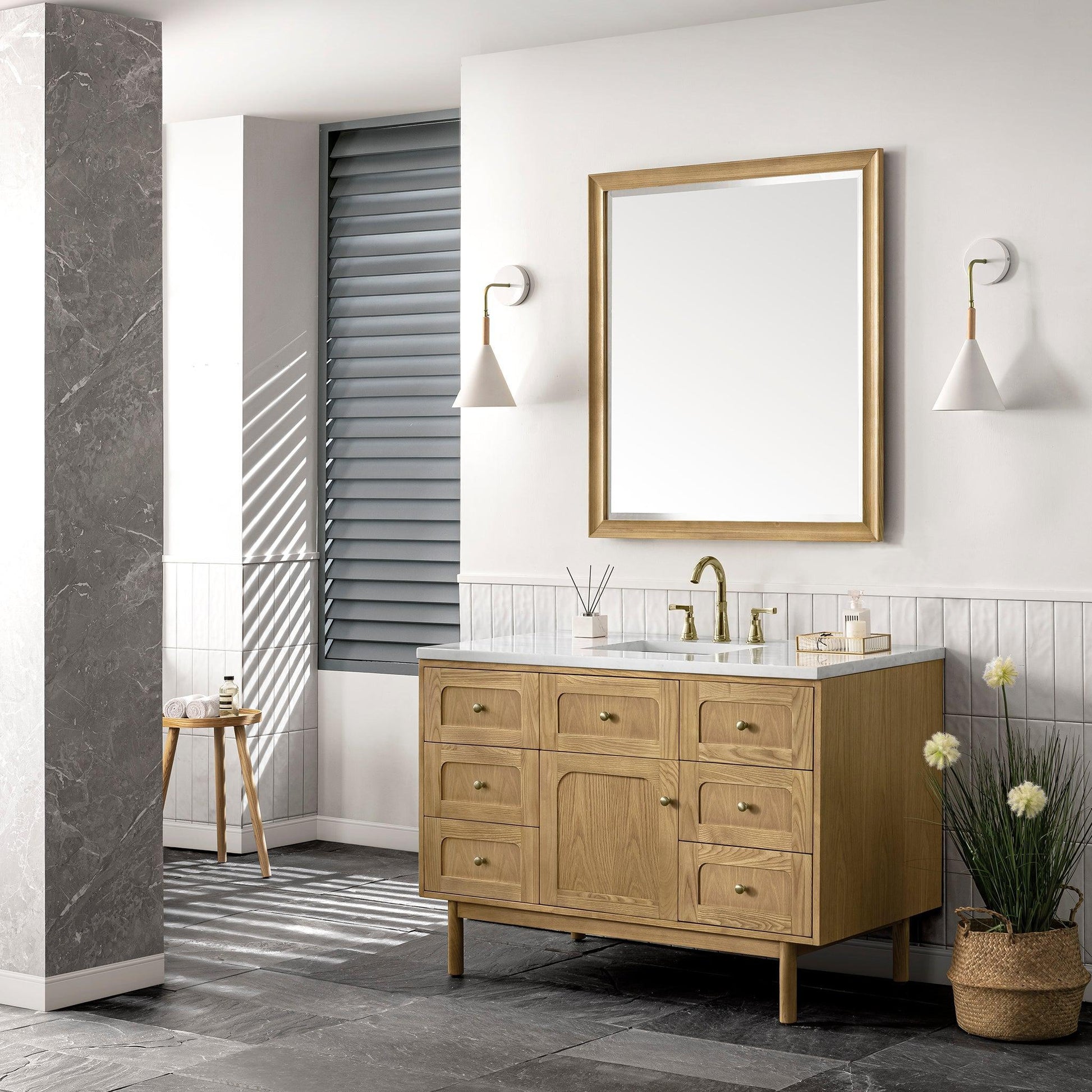 James Martin Vanities Laurent 48" Light Natural Oak Single Vanity With 3cm Arctic Fall Top