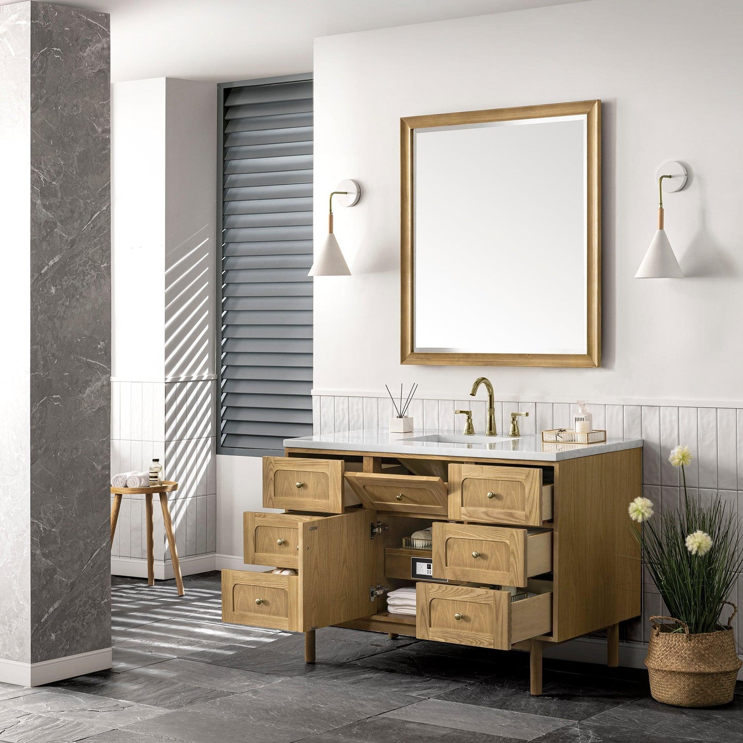 James Martin Vanities Laurent 48" Light Natural Oak Single Vanity With 3cm Arctic Fall Top