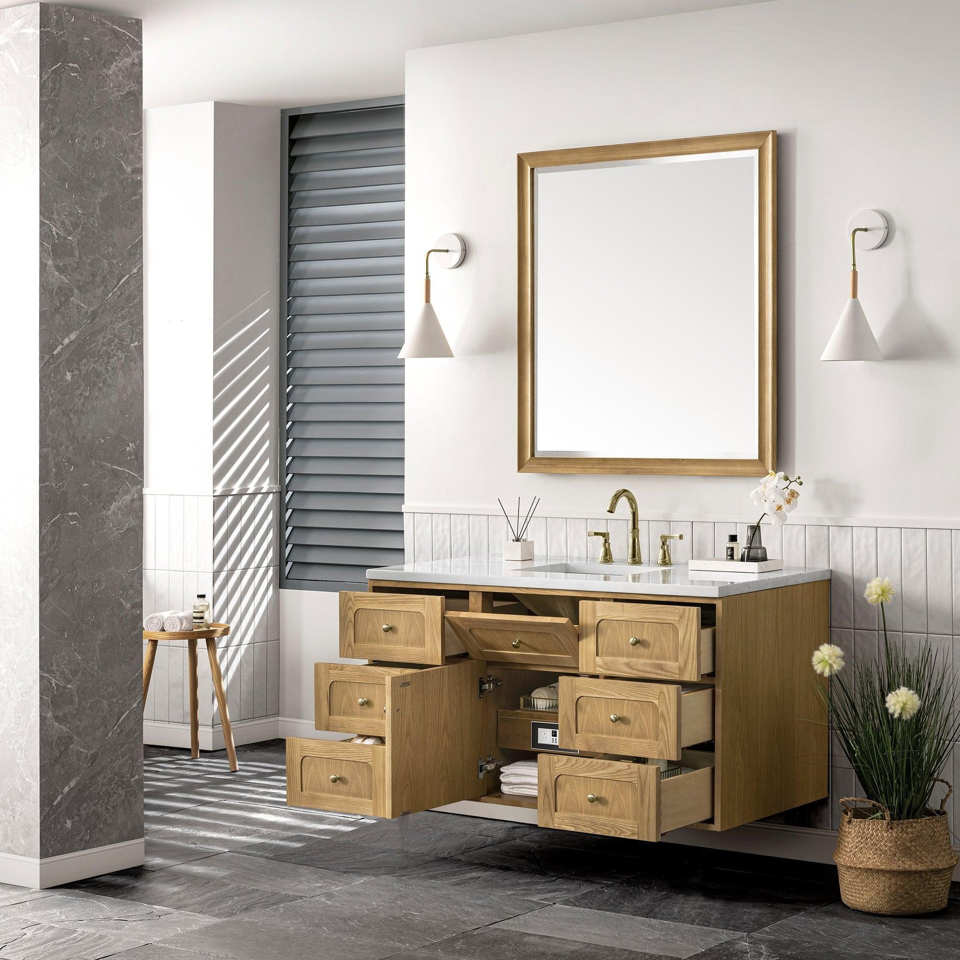 James Martin Vanities Laurent 48" Light Natural Oak Single Vanity With 3cm Arctic Fall Top