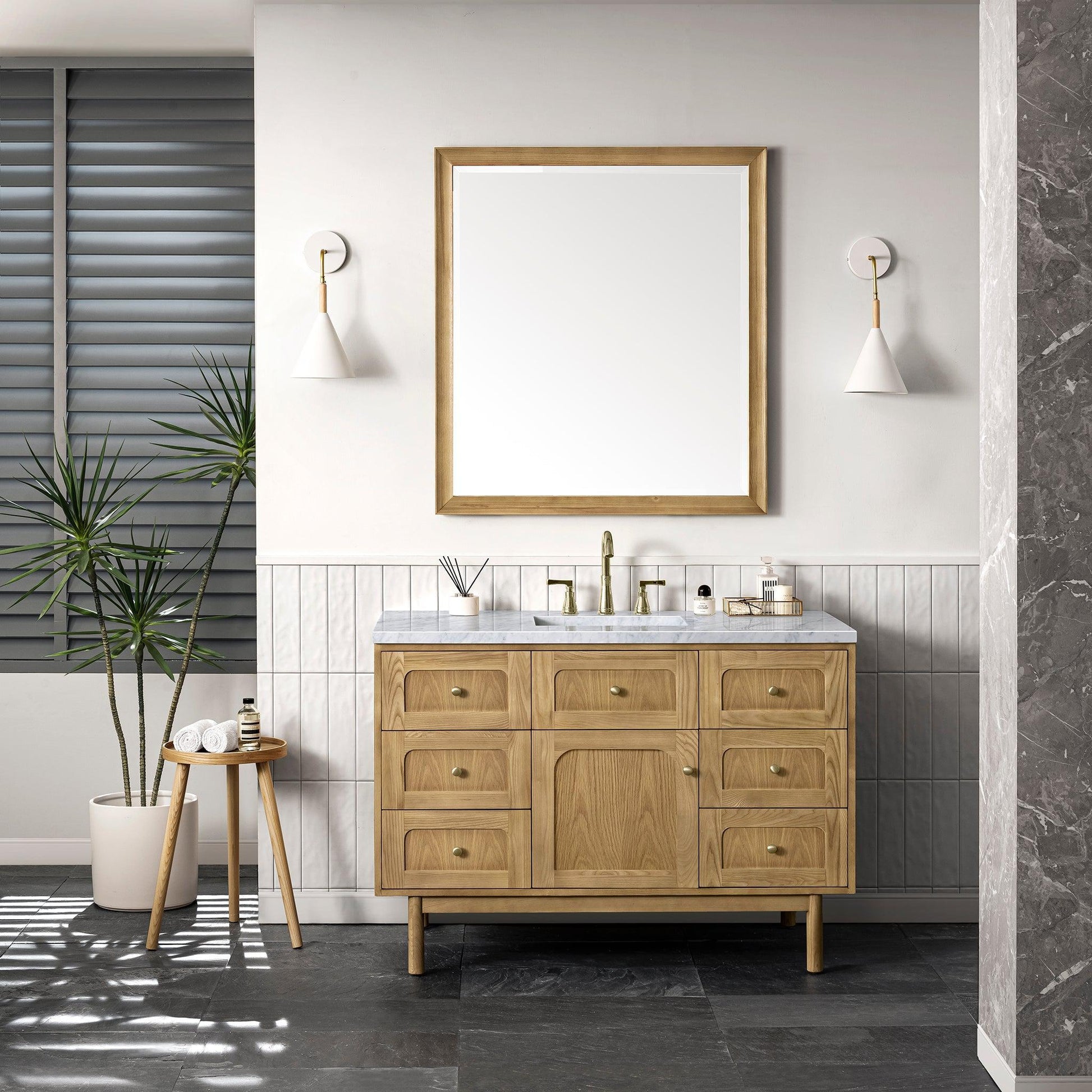 James Martin Vanities Laurent 48" Light Natural Oak Single Vanity With 3cm Carrara Marble Top