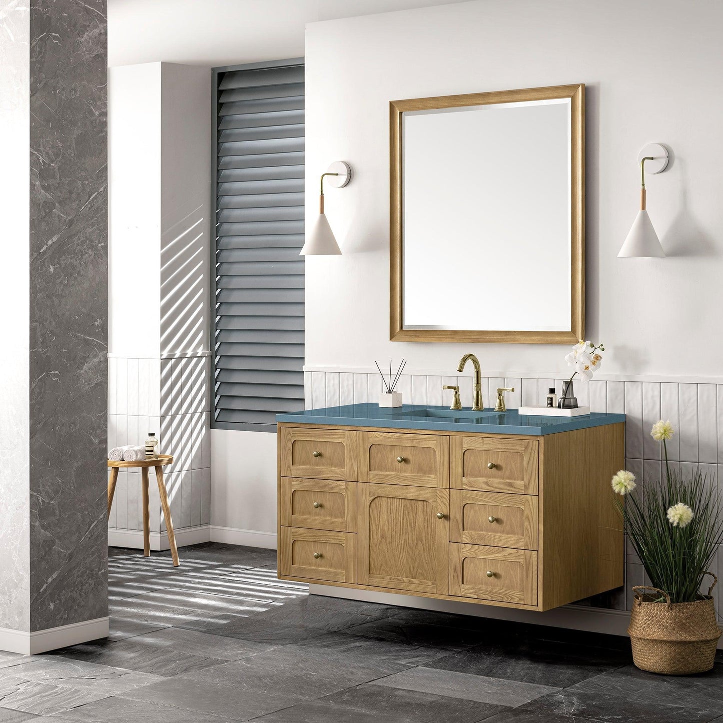 James Martin Vanities Laurent 48" Light Natural Oak Single Vanity With 3cm Carrara Marble Top