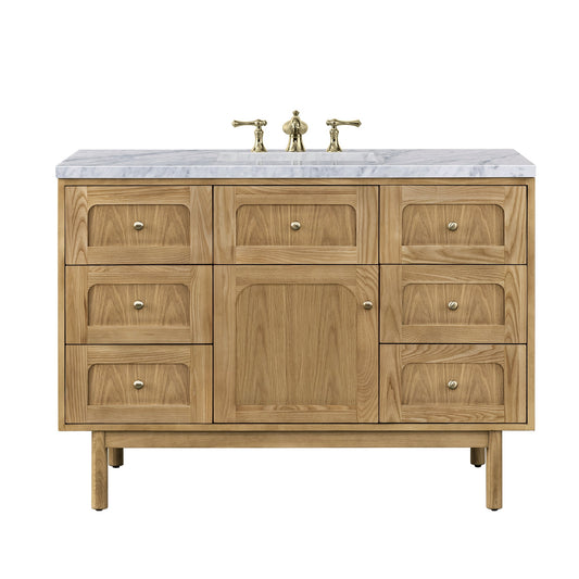 James Martin Vanities Laurent 48" Light Natural Oak Single Vanity With 3cm Carrara Marble Top