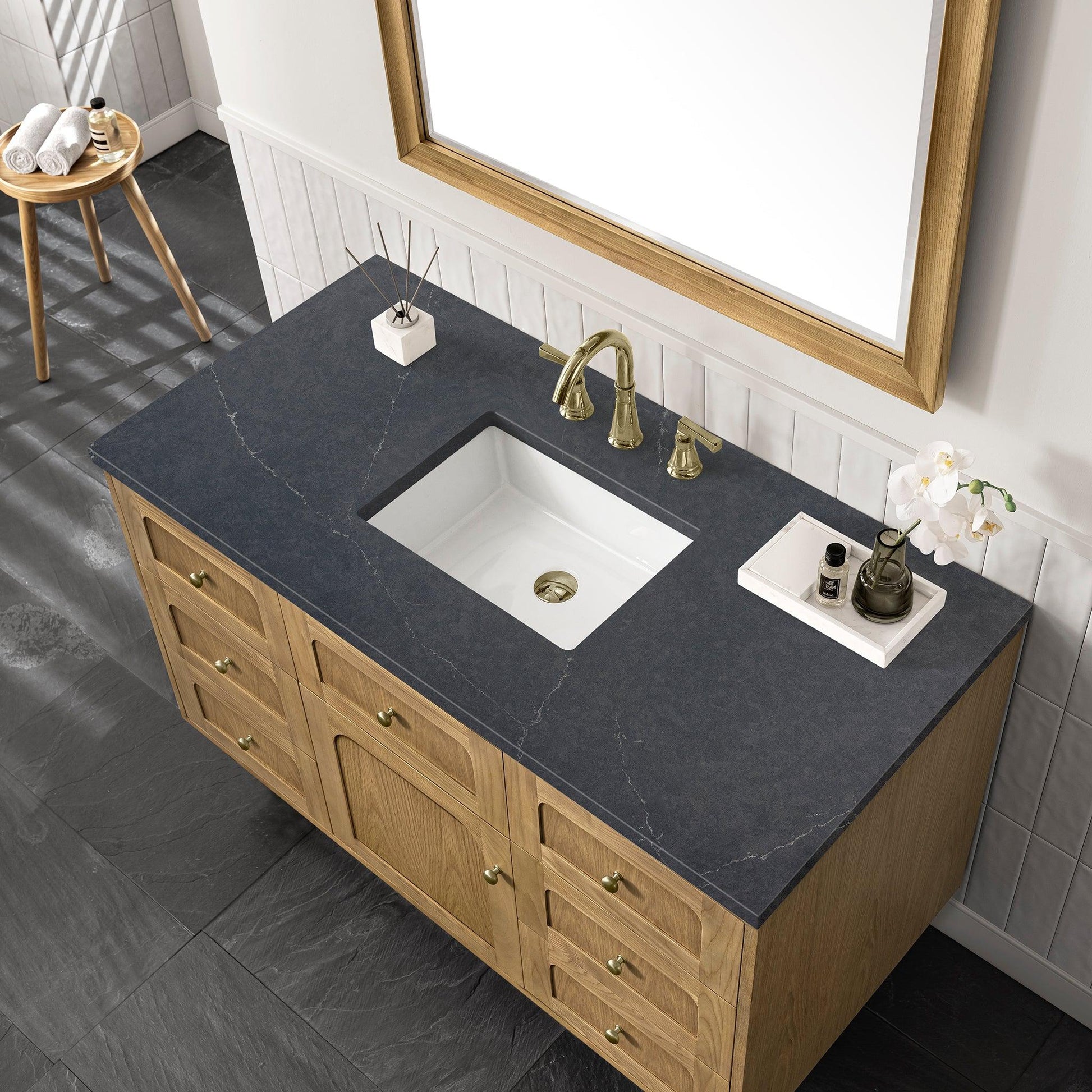 James Martin Vanities Laurent 48" Light Natural Oak Single Vanity With 3cm Charcoal Soapstone Top