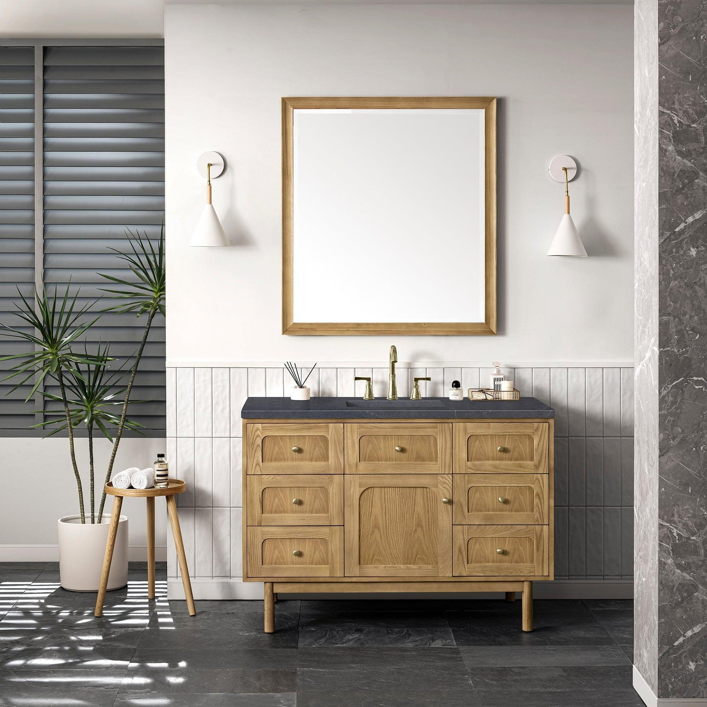 James Martin Vanities Laurent 48" Light Natural Oak Single Vanity With 3cm Charcoal Soapstone Top