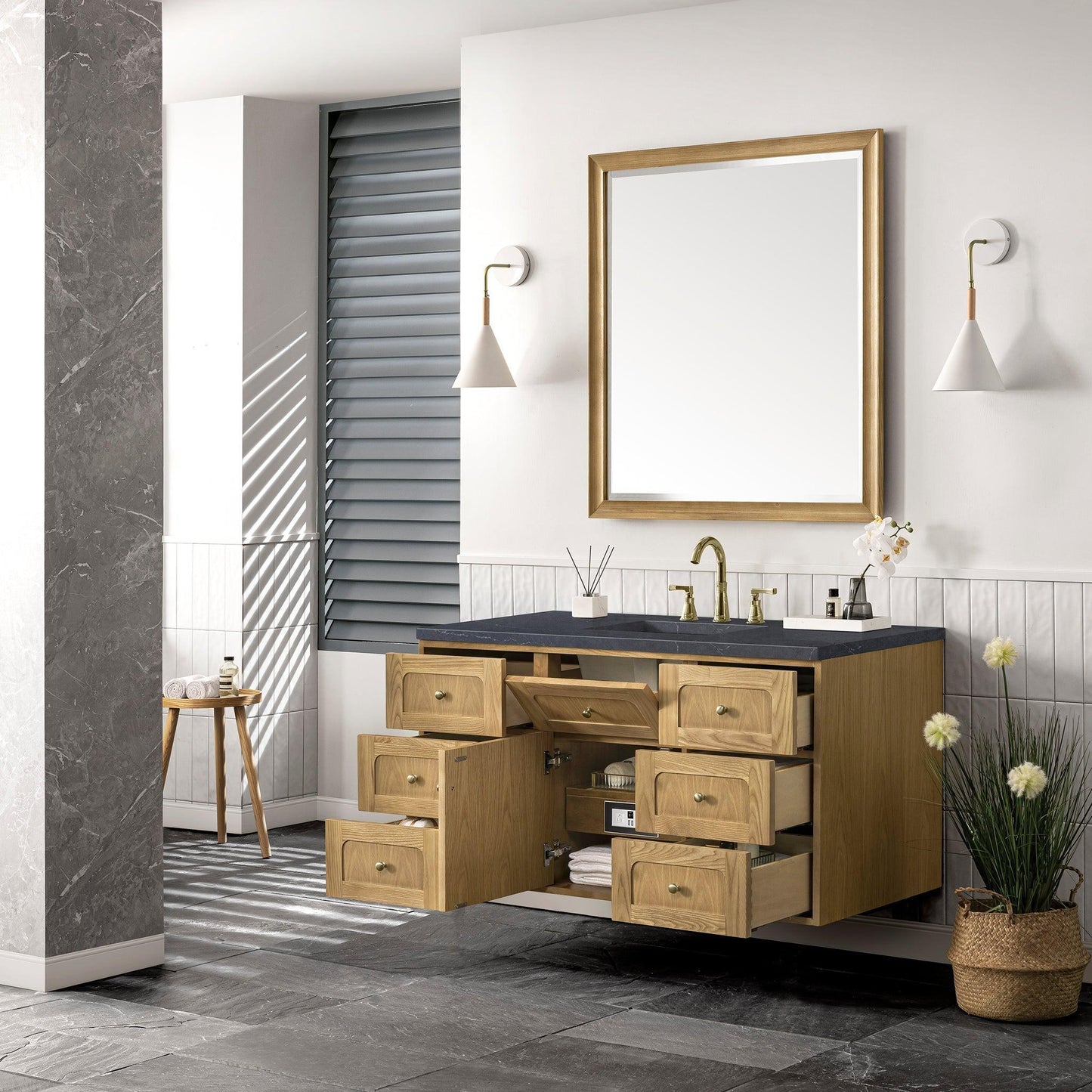 James Martin Vanities Laurent 48" Light Natural Oak Single Vanity With 3cm Charcoal Soapstone Top