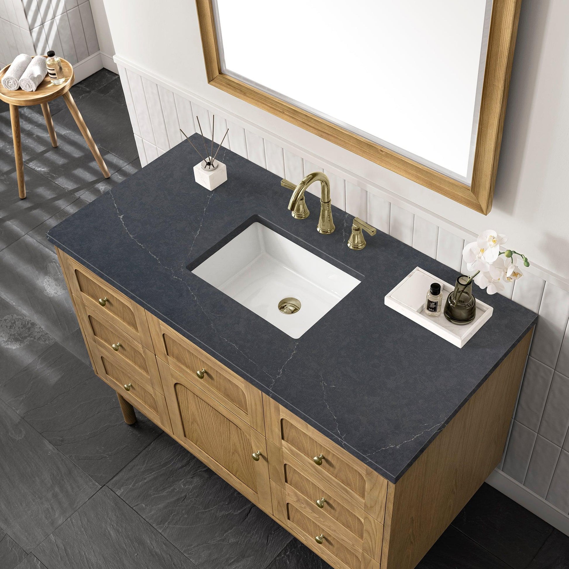 James Martin Vanities Laurent 48" Light Natural Oak Single Vanity With 3cm Charcoal Soapstone Top